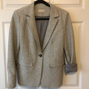 Light gray herringbone blazer elbow patch LOFT 8